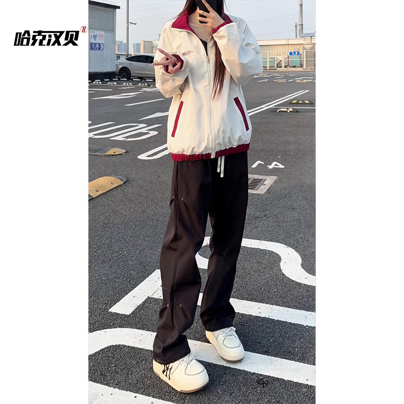 D-A232-HK9531-P35加绒45褶皱直筒裤男士秋冬美式铆钉休闲裤男,男装休闲裤,电商A232