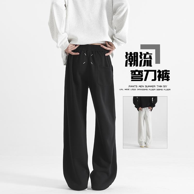 D-A232-HK9562加绒-P48黑色卫裤男款秋冬新款宽松阔腿裤休闲裤子,男装休闲裤,电商A232