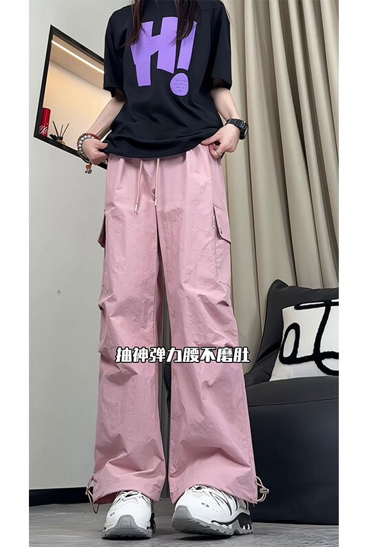 抖音男女同款中性风褶皱伞兵裤工装裤直筒休闲裤HK9629-P38,男装工装外套,电商A232