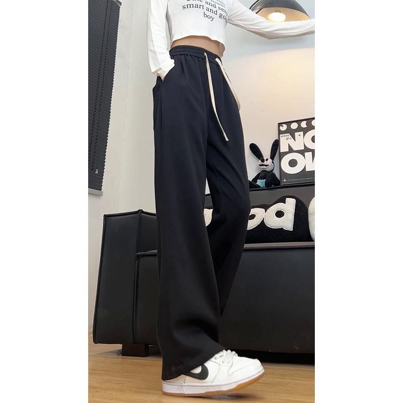D-A232-HK9356加绒-P60灰色阔腿休闲裤女2025秋冬宽松显瘦卫裤女,女装休闲裤,电商A232