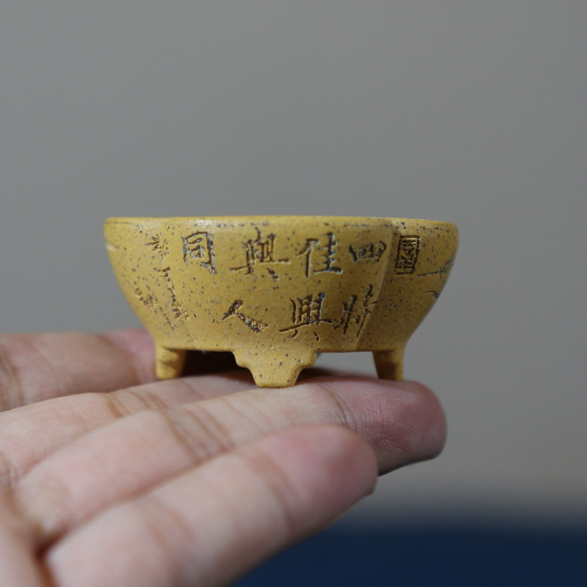 紫砂花盆微型迷你小海棠手工刻绘盆景盆张可磊菖蒲盆特小拇指盆