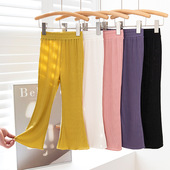 薄款 女宝防晒长裤 女童微喇打底裤 儿童黑防蚊裤 冰丝外穿喇叭裤 夏季