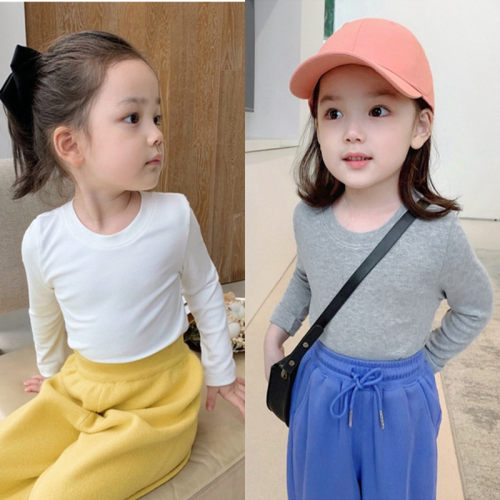 女童打底衫圆领螺纹长袖纯色显瘦