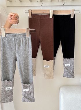 女宝宝打底裤春装外穿韩系甜美女童修身裤子早秋儿童纯棉灰色长裤