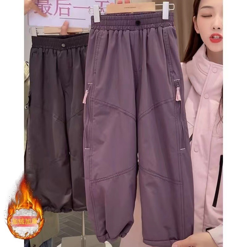 女童阔腿裤秋冬新款儿童加绒裤子冬季女孩防风冲锋裤宝宝厚休闲裤