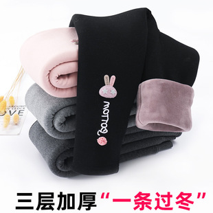 女童棉裤冬外穿儿童三层加绒加厚打底裤北方特厚宝宝一条过冬裤子