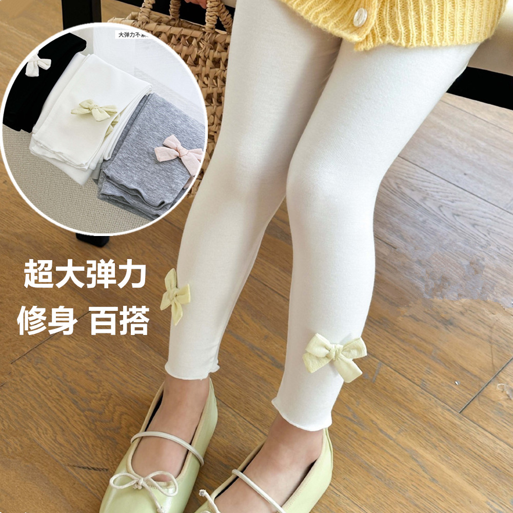女童打底裤夏季薄款外穿洋气儿童超弹莫代尔黑裤子宝宝冰丝九分裤