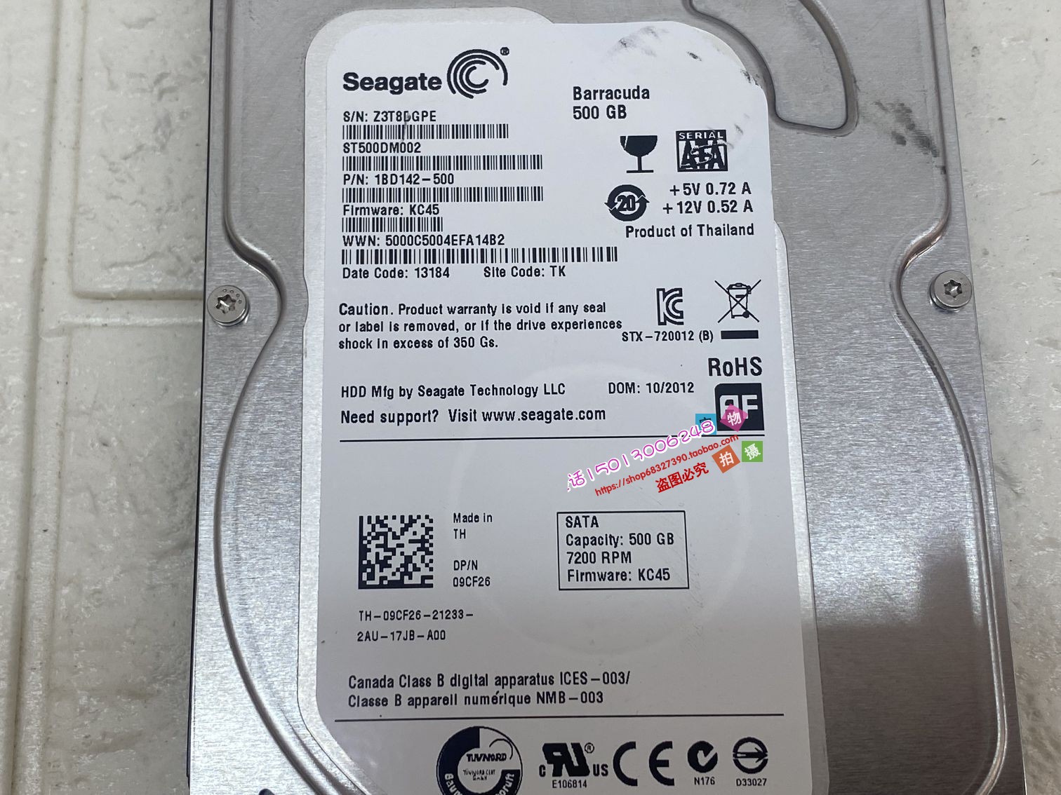 原装DELL 500G 7.2K SATA 3.5寸 ST500DM002 服务器硬盘9CF26可测
