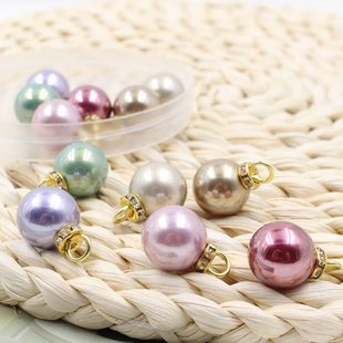 16MM高光高仿贝天然珍珠彩色挂珠带孔吊环圆形皮筋配件饰耳环材料