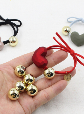 18MM金色侧穿孔金珠电镀保色圆珠百搭新款发绳头绳发圈饰品材料包