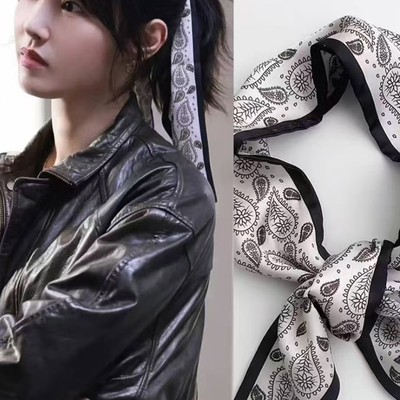 春夏秋百搭缎面腰果花丝巾飘带女