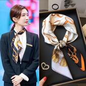 包邮 70小方巾仿真丝丝巾春秋复古字母印花职业装 缎面领巾围巾20条