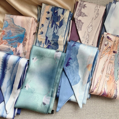 春夏秋冬细窄韩版男女印花丝巾