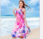 雪纺丝巾围巾披肩沙滩巾百变女防晒超大牡丹印花春夏秋冬礼10 包邮