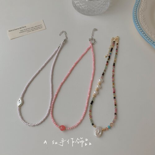 天然石串珠项链女锁骨链