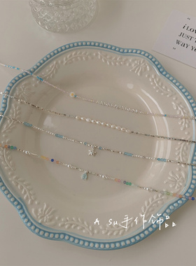 串珠项链女小众复古锁骨链