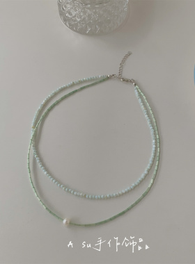 双层串珠项链女锁骨链叠戴颈链