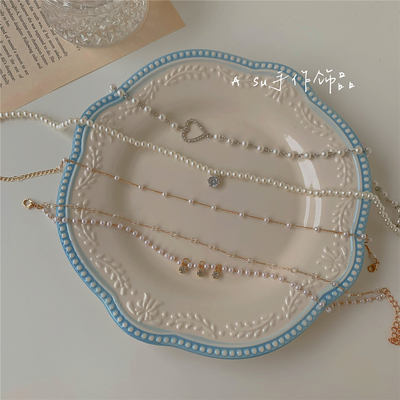 夏季双层珍珠chocker颈链