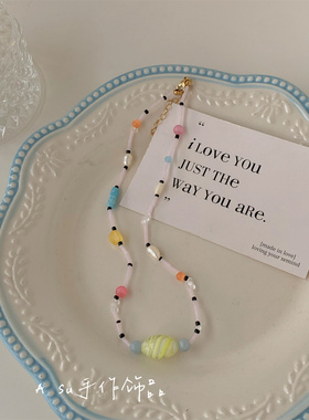 甜美彩色串珠锁骨链圆珠链