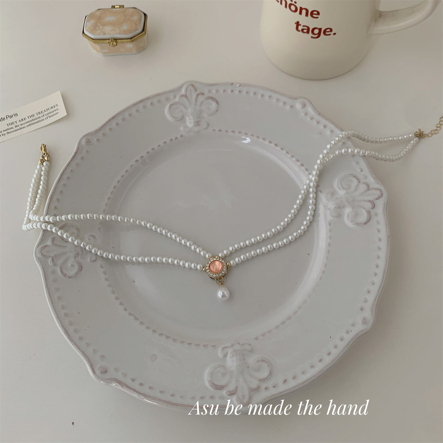 【满25包邮】法式珍珠项链女双层锁骨链高级感气质百搭颈链