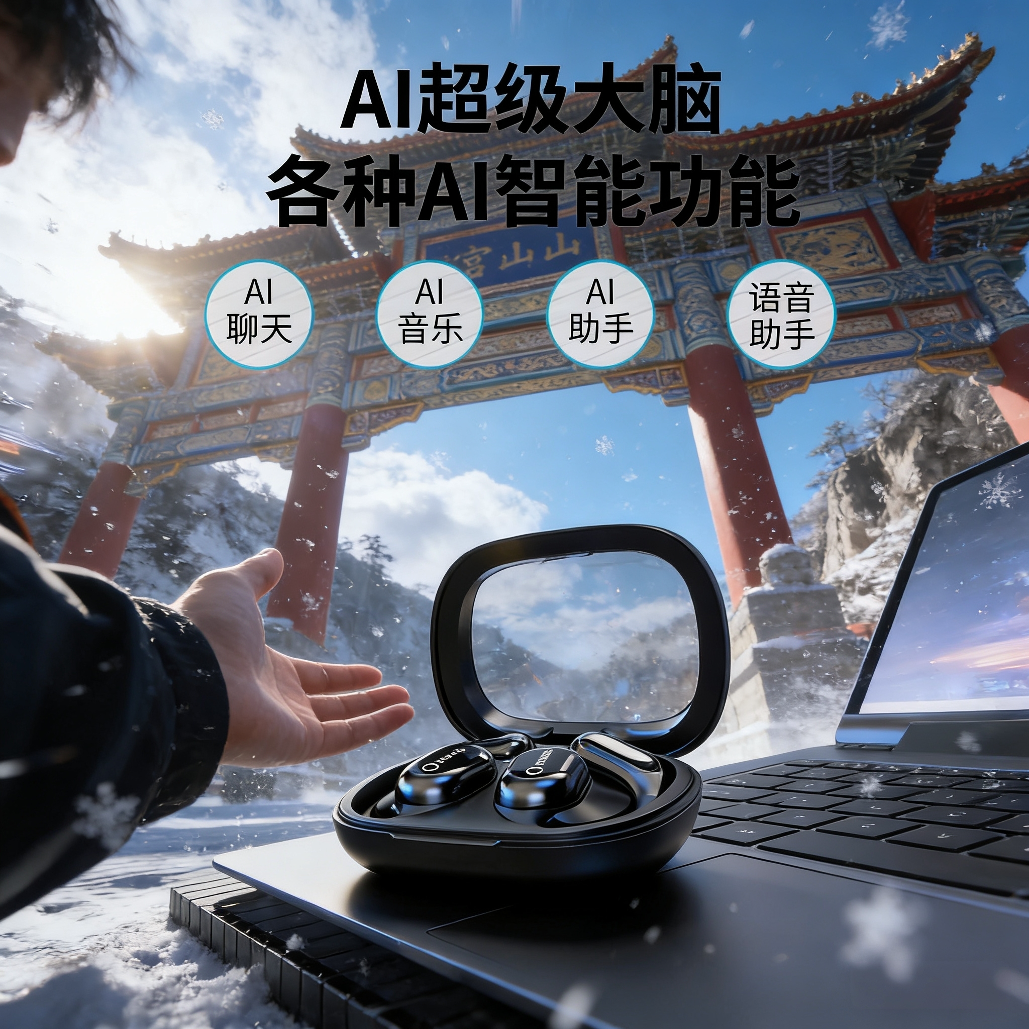 索贝斯智能语音翻译耳机双耳中英翻译机蓝牙同声互译AI助手聊天