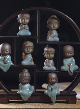 精品紫砂冰裂小和尚茶宠茶具配件家居微景观室内盆景动物小摆件