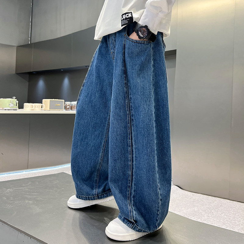 男童牛仔裤儿童春秋宽松阔腿裤中大童韩版直筒休闲裤男孩弯刀裤潮