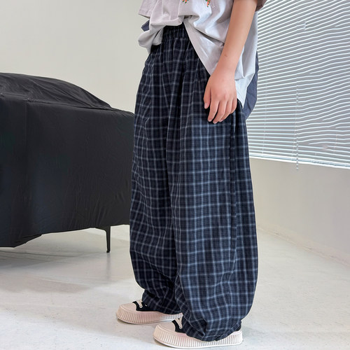 男童裤子夏季薄款2026新款儿童痞帅格子裤男孩夏装直筒防蚊长裤潮