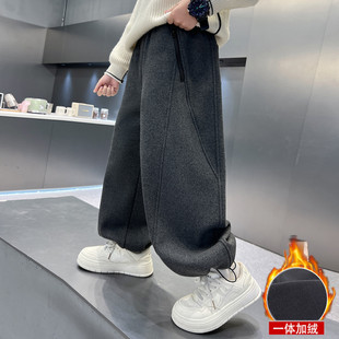 男童加绒裤子男孩冬季一体绒卫裤中大儿童新款加厚运动裤休闲帅气