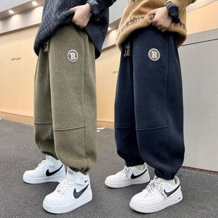 男童秋冬运动裤子中大儿童新款加绒休闲裤男孩宽松加厚一体绒卫裤