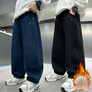 男童加绒裤子儿童冬季羊羔绒宽松卫裤男孩新款一体绒加厚运动棉裤