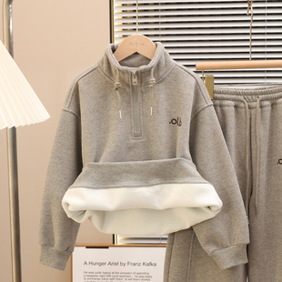 男童冬季加绒卫衣套装儿童新款加厚运动两件套青少年男孩休闲冬装