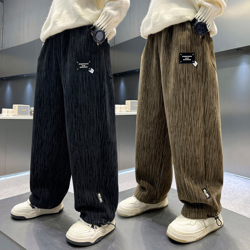 男童秋冬加绒运动裤2025儿童新款宽松休闲裤男孩中大童潮牌厚长裤,男装,休闲裤,淘宝优惠券,粉丝福利购,淘宝优惠卷