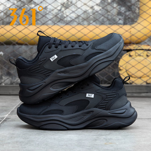 361男鞋皮面休闲鞋户外板鞋冬季黑色保暖防水跑步鞋361度运动鞋男
