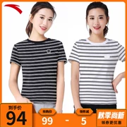 Anta sport T-shirt nữ 2019 hè chính thức trang web mới đan sọc giản dị ngắn cổ tròn T - Áo phông thể thao