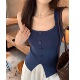 小上衣 别致绝美无袖 单排扣方领针织吊带背心女夏季 设计感外穿修身