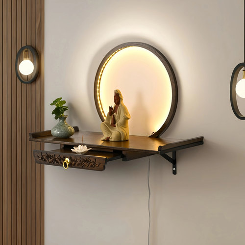 佛龛带灯带壁挂式佛台观音财神关公供奉台烧香案台墙上小供桌供台