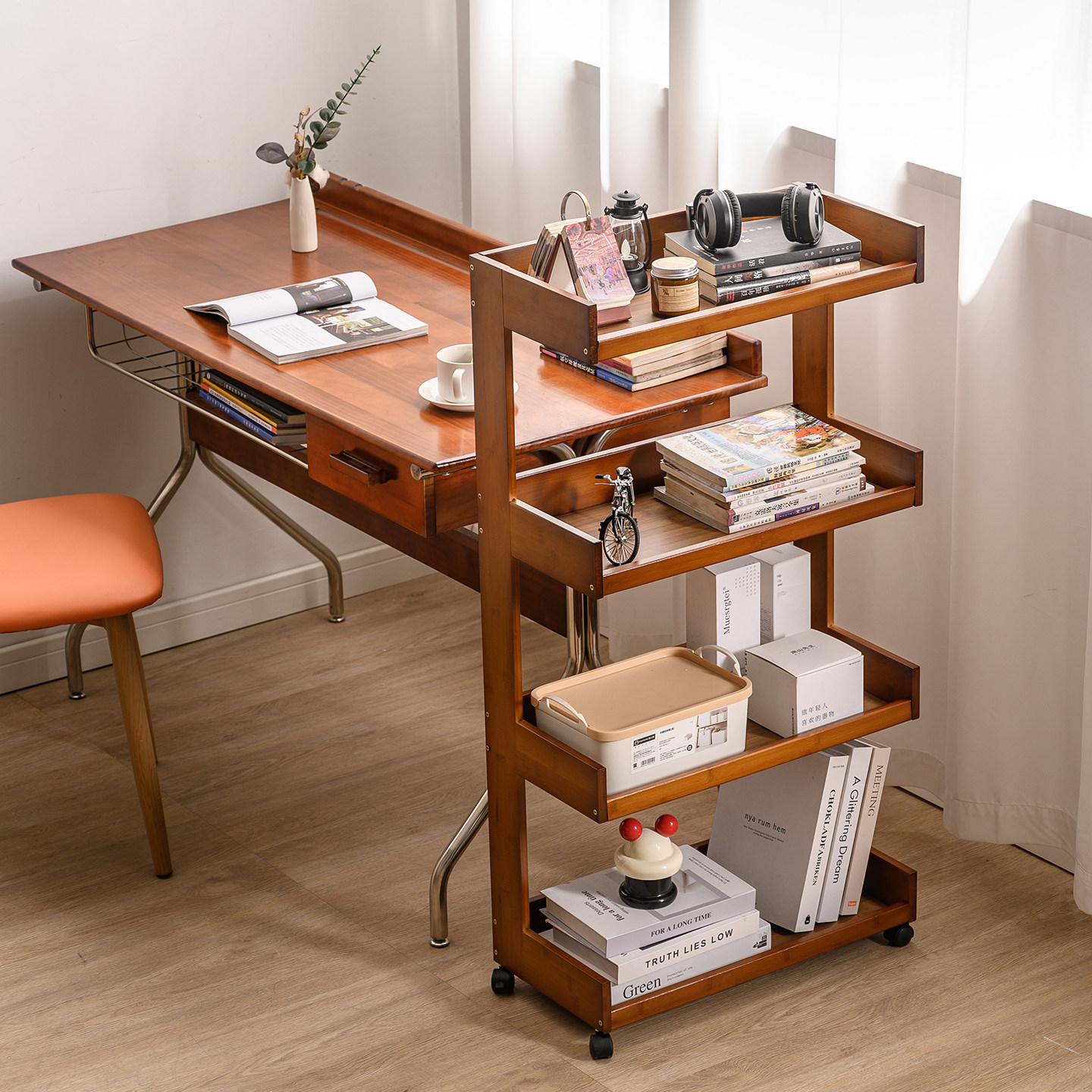 可移动书架落地置物架多层带轮小推车零食杂物桌面旁阅读收纳书柜,收纳整理,家用收纳手推车,淘宝优惠券,粉丝福利购,淘宝优惠卷