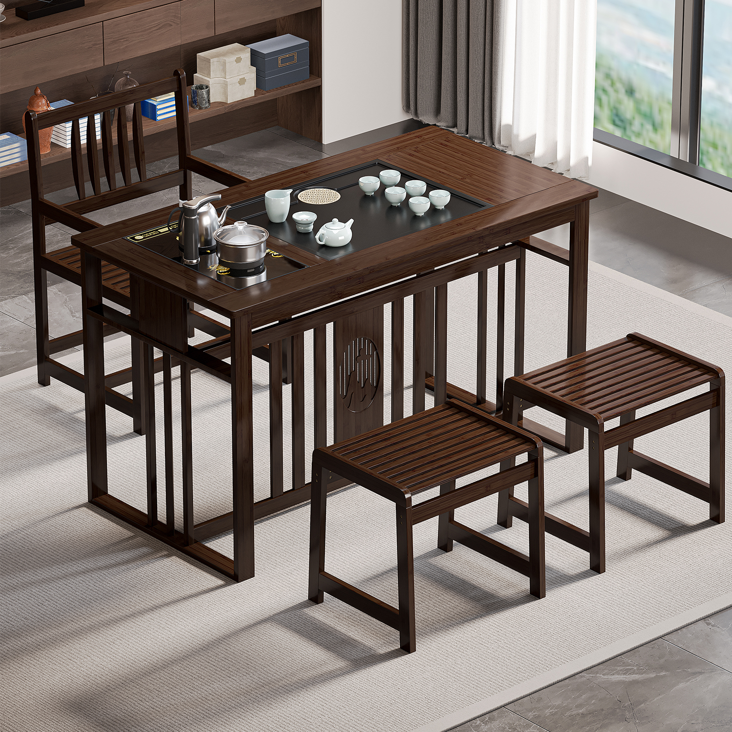 新中式楠竹茶台阳台泡茶茶桌