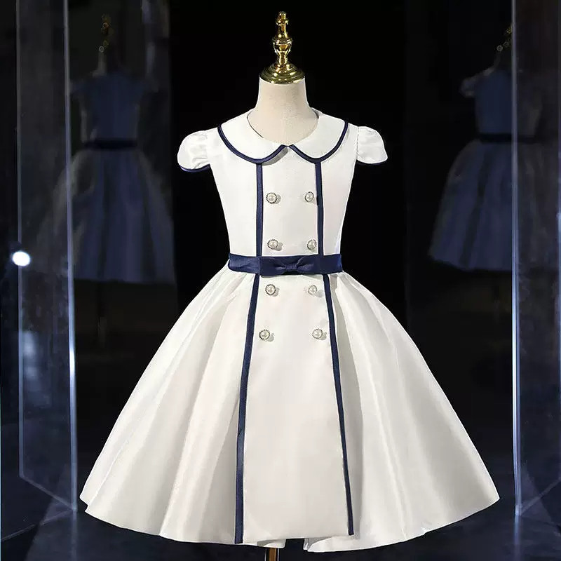 新款女童学生蓝白礼服公主裙主持诗朗诵合唱团集体套装演出服礼服