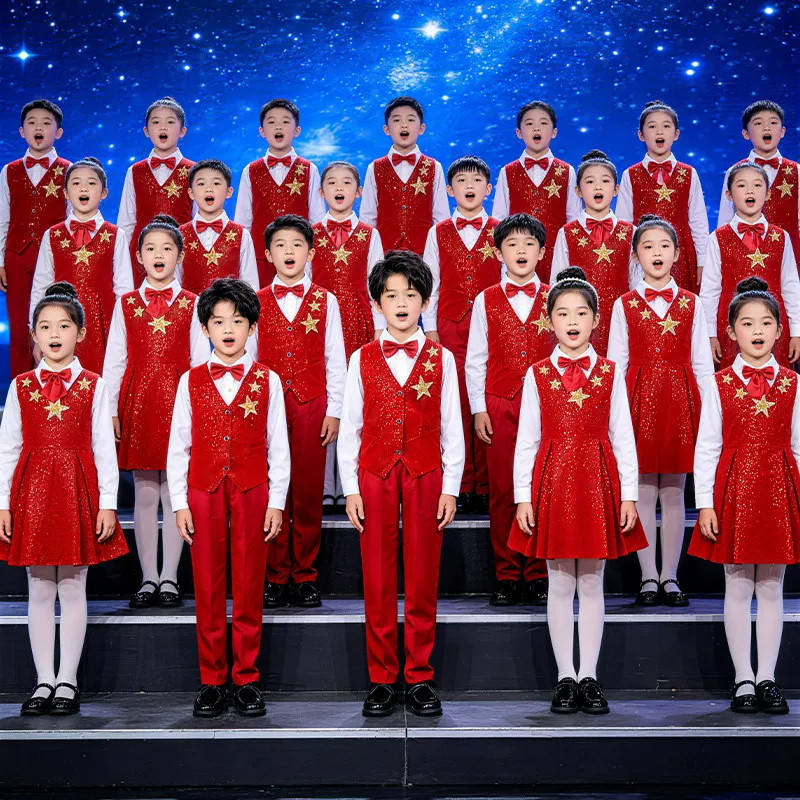 复古港风8090年代花衬衫表演服装儿童啦啦队演出服学生运动会开幕图片