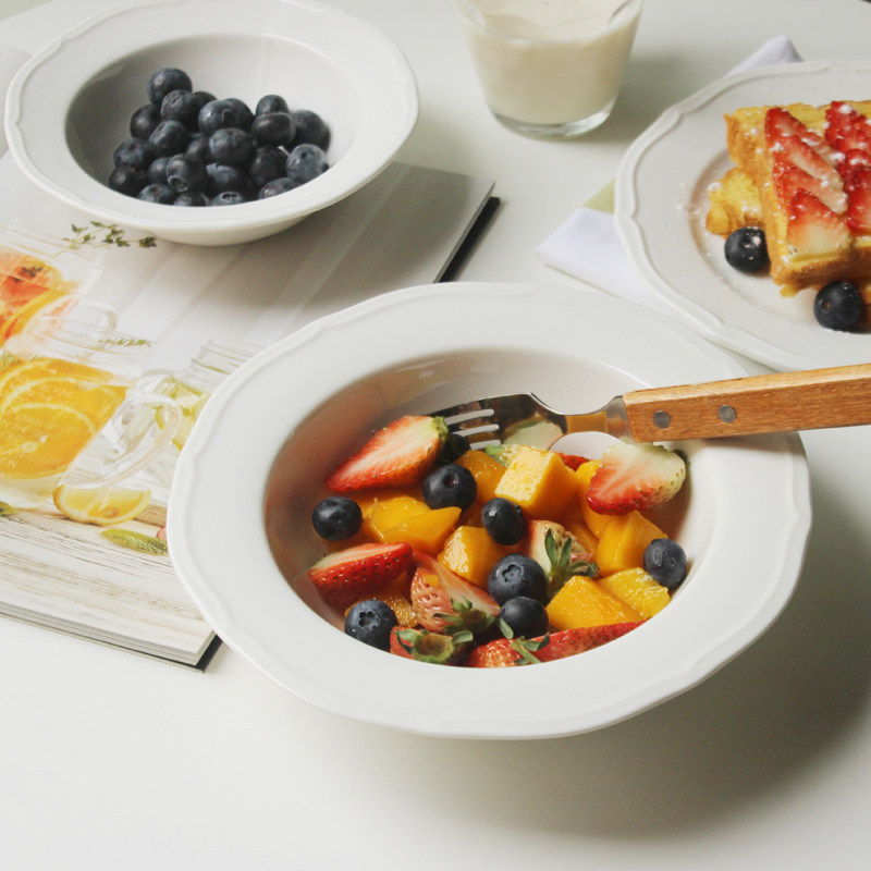 ins风白色 法式复古花边酸奶碗  早餐麦片碗 意面碗 甜品绵绵冰碗,餐饮具,碗,淘宝优惠券,粉丝福利购,淘宝优惠卷