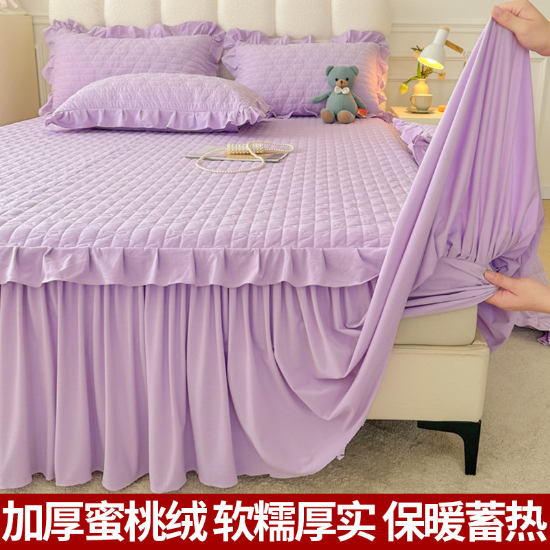 品牌2025新款牛奶绒床笠罩带有花裙边的二合一珊瑚加绒毛毯厚冬天