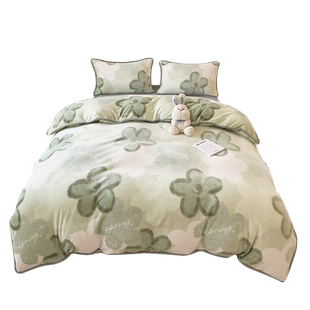 品牌旗舰店牛奶绒四件套毛毯被罩法兰珊瑚加厚南通家纺高端冬季暖