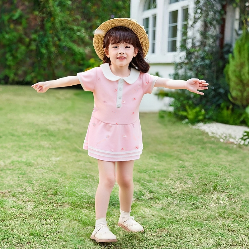 女童polo连衣裙夏宝宝多巴胺蓝色