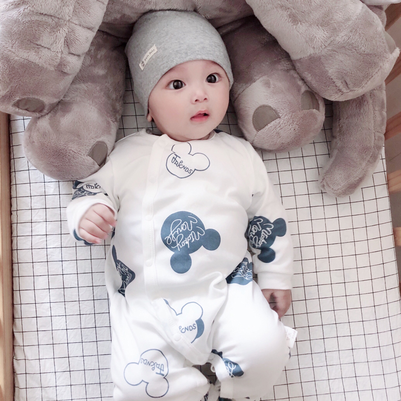 婴儿小月龄春装连体衣春秋季纯棉