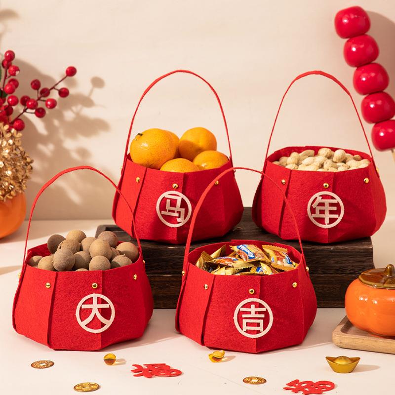 过年喜庆摆件2026马年新年手提果篮家用果盘过年客厅氛围布置用品