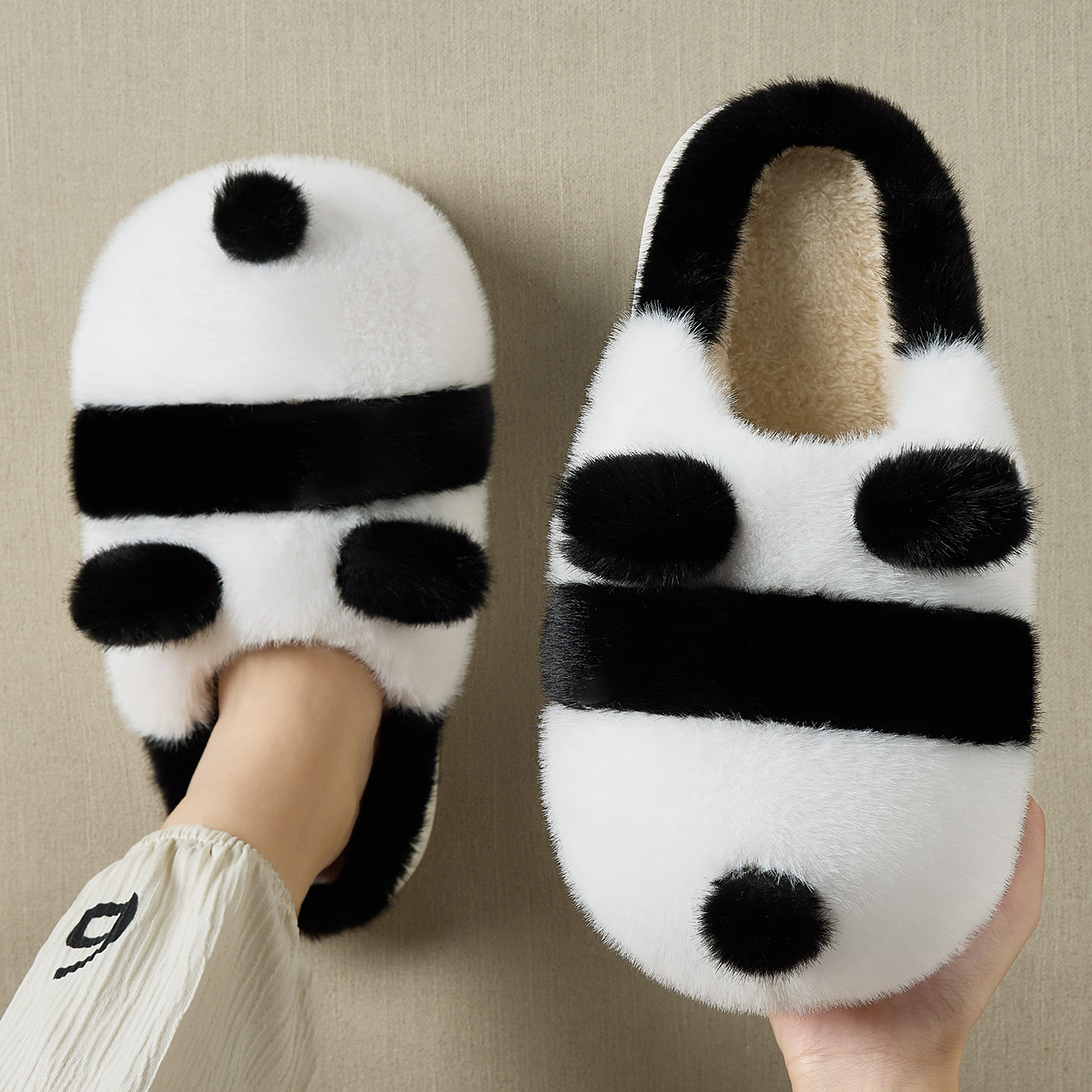 可爱小熊猫棉拖鞋女款冬季2025新款居家室内防滑毛绒保暖情侣棉拖