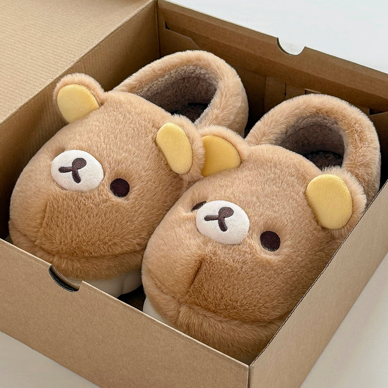 可爱轻松熊包跟棉拖鞋女冬季毛绒