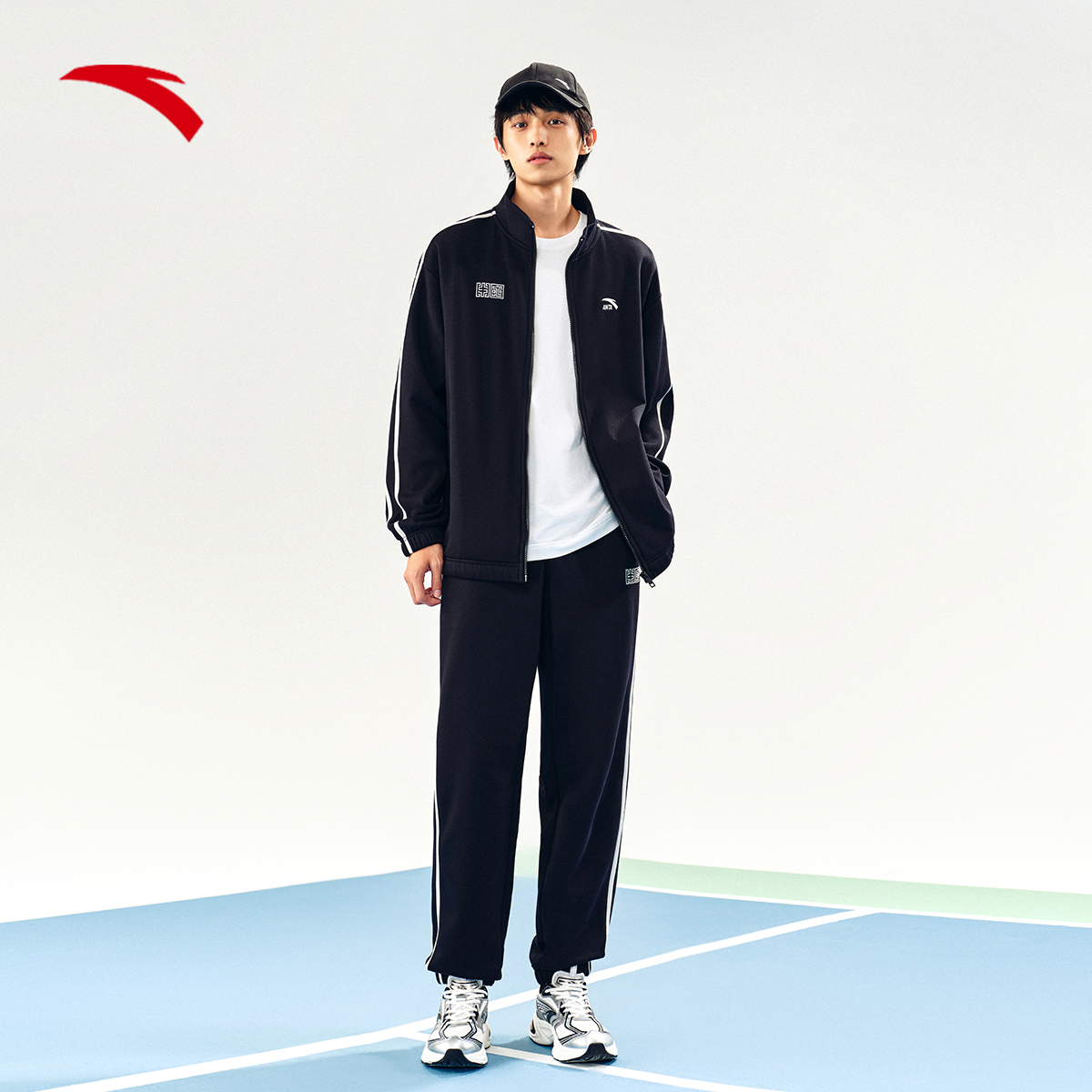 安踏运动套装男针织训练运动服